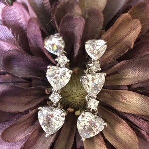 Diamonique Sterling Silver Dangle Heart Earrings